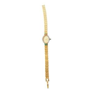 Gold Tone Women's Bracelet Watch with Emerald Accents